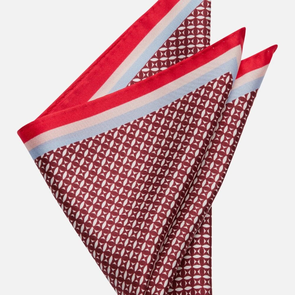 Pronto Uomo Check Pocket Square Red Brick Light Blue Cream